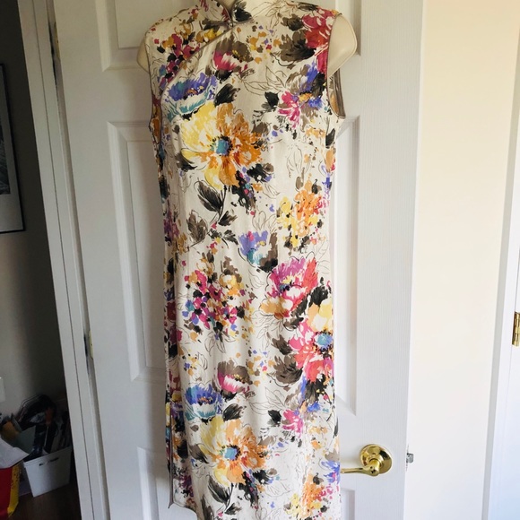 Women's Silk satin Turquoise Long Chinese Dress - Picture 5 of 6